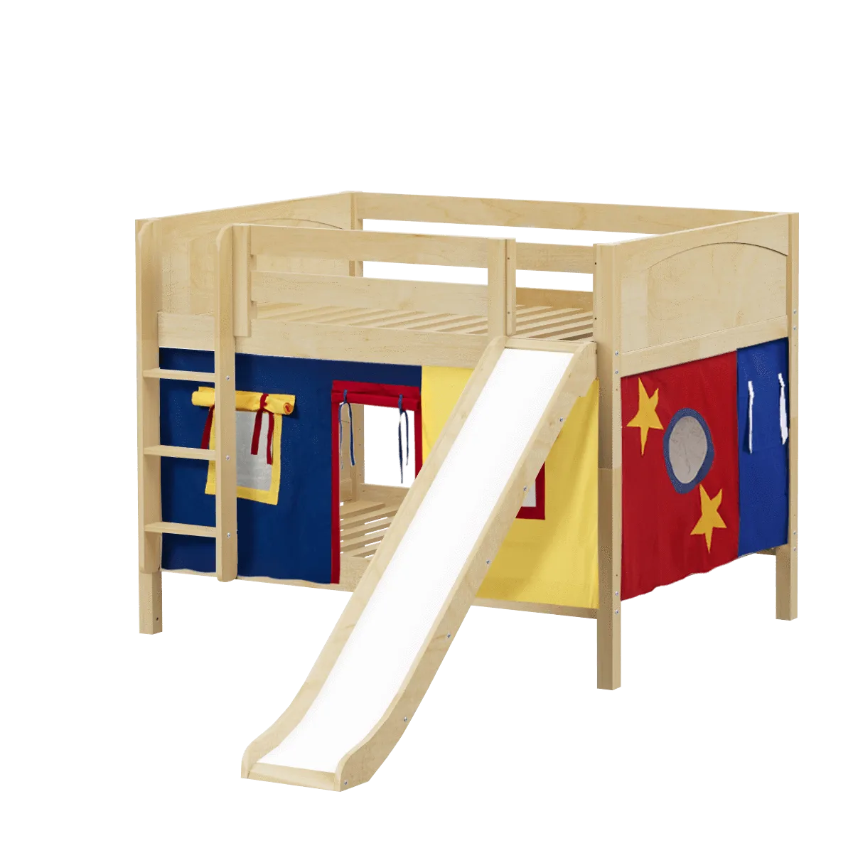 Maxtrix Full Low Bunk Bed with Straight Ladder, Curtain   Slide
