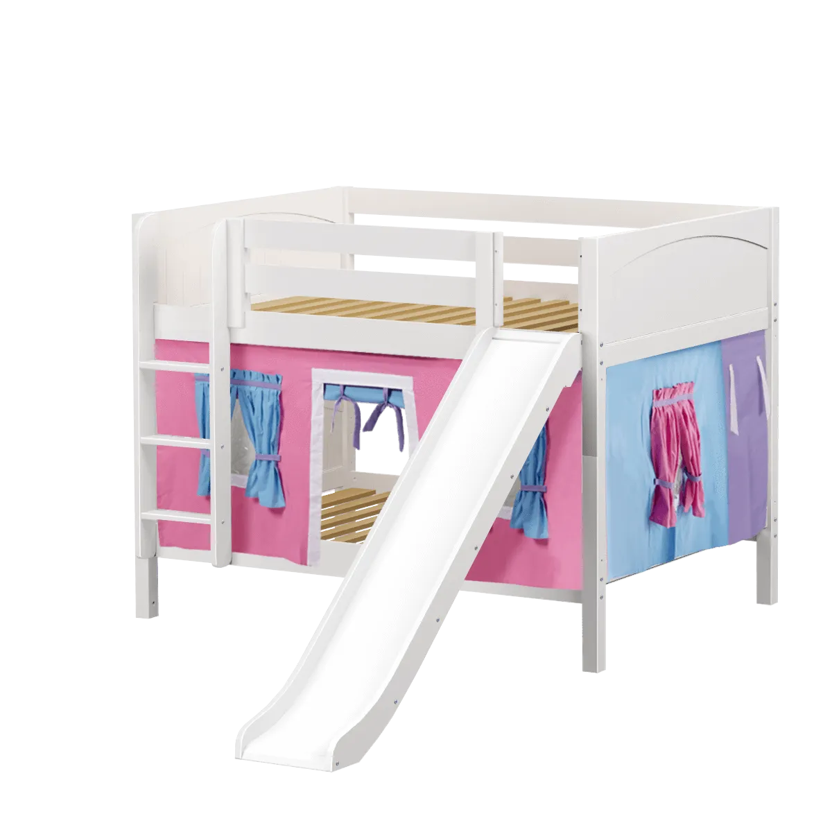 Maxtrix Full Low Bunk Bed with Straight Ladder, Curtain   Slide