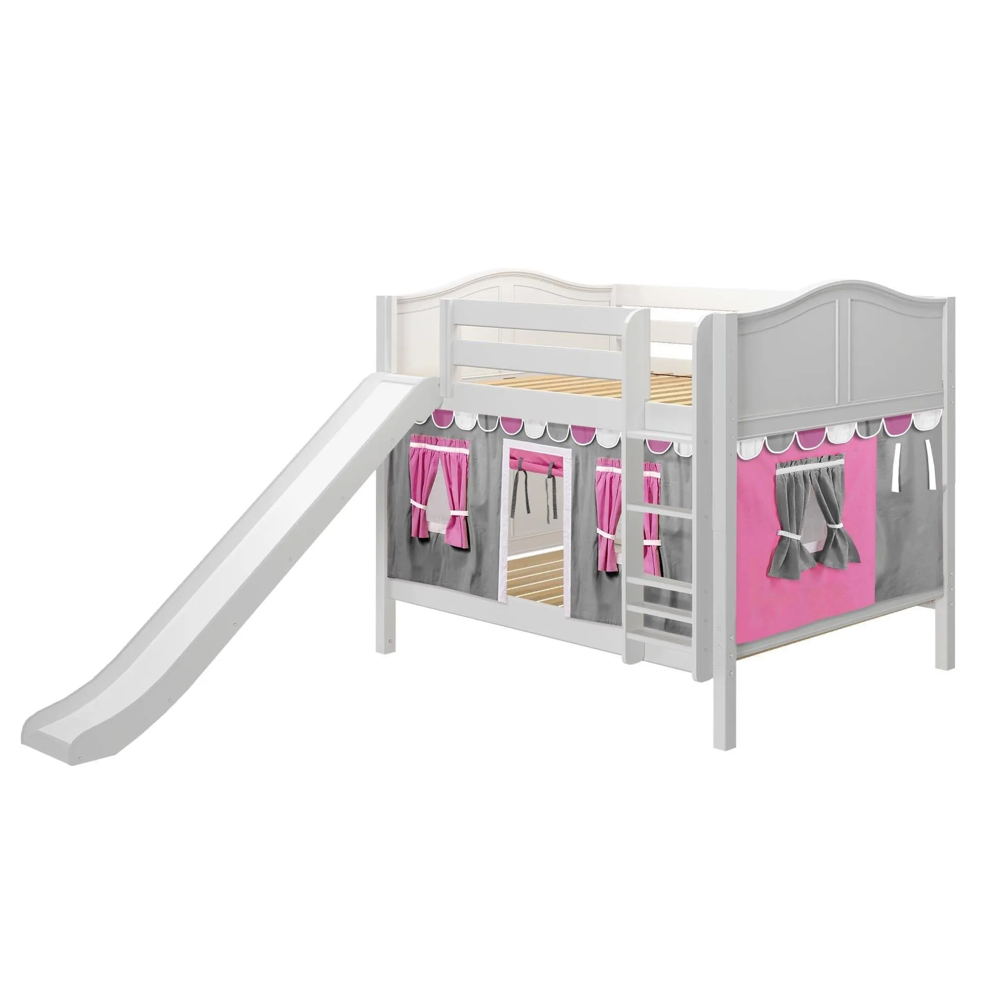 Maxtrix Full Low Bunk Bed with Straight Ladder, Curtain   Slide