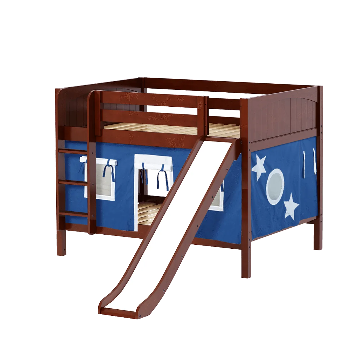 Maxtrix Full Low Bunk Bed with Straight Ladder, Curtain   Slide