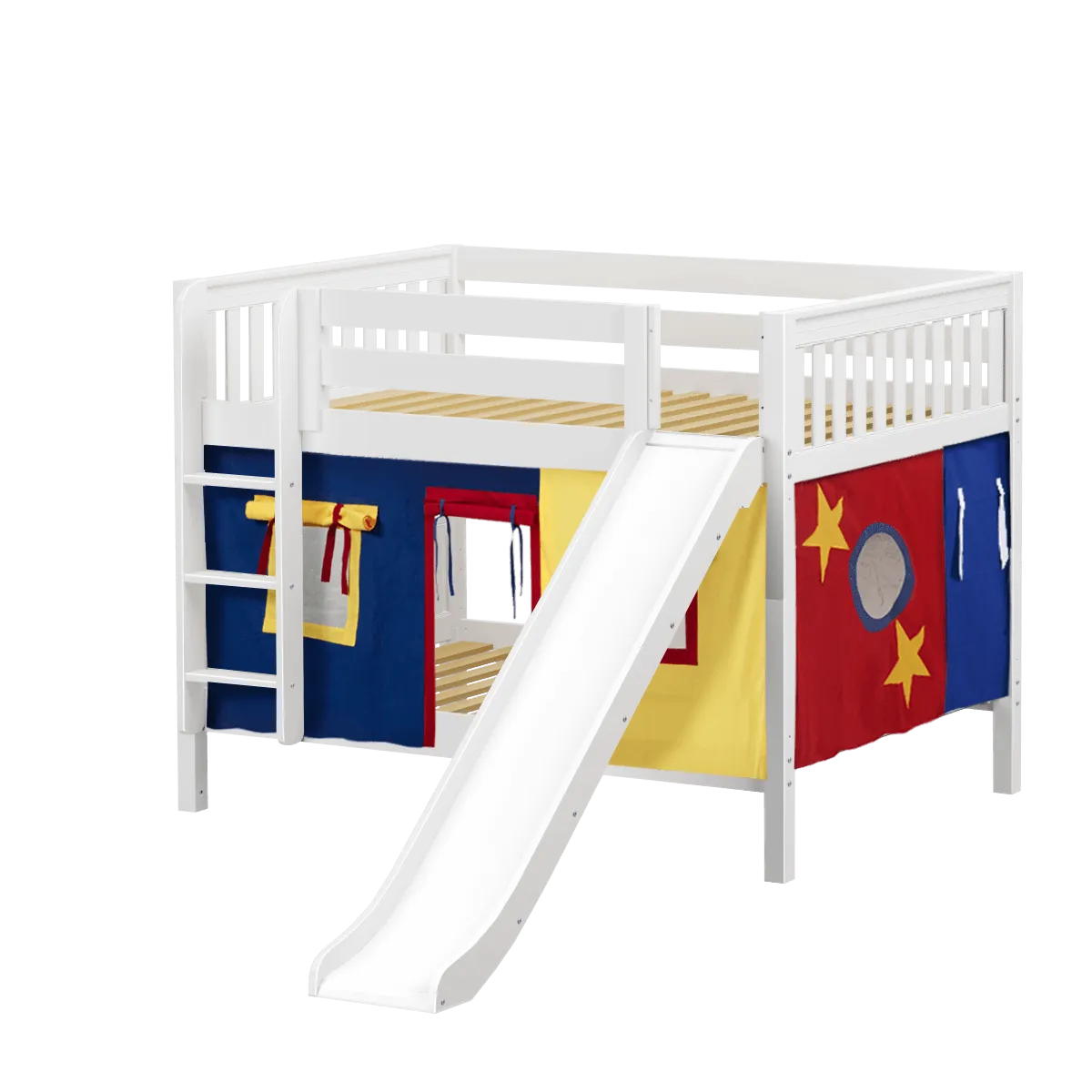 Maxtrix Full Low Bunk Bed with Straight Ladder, Curtain   Slide