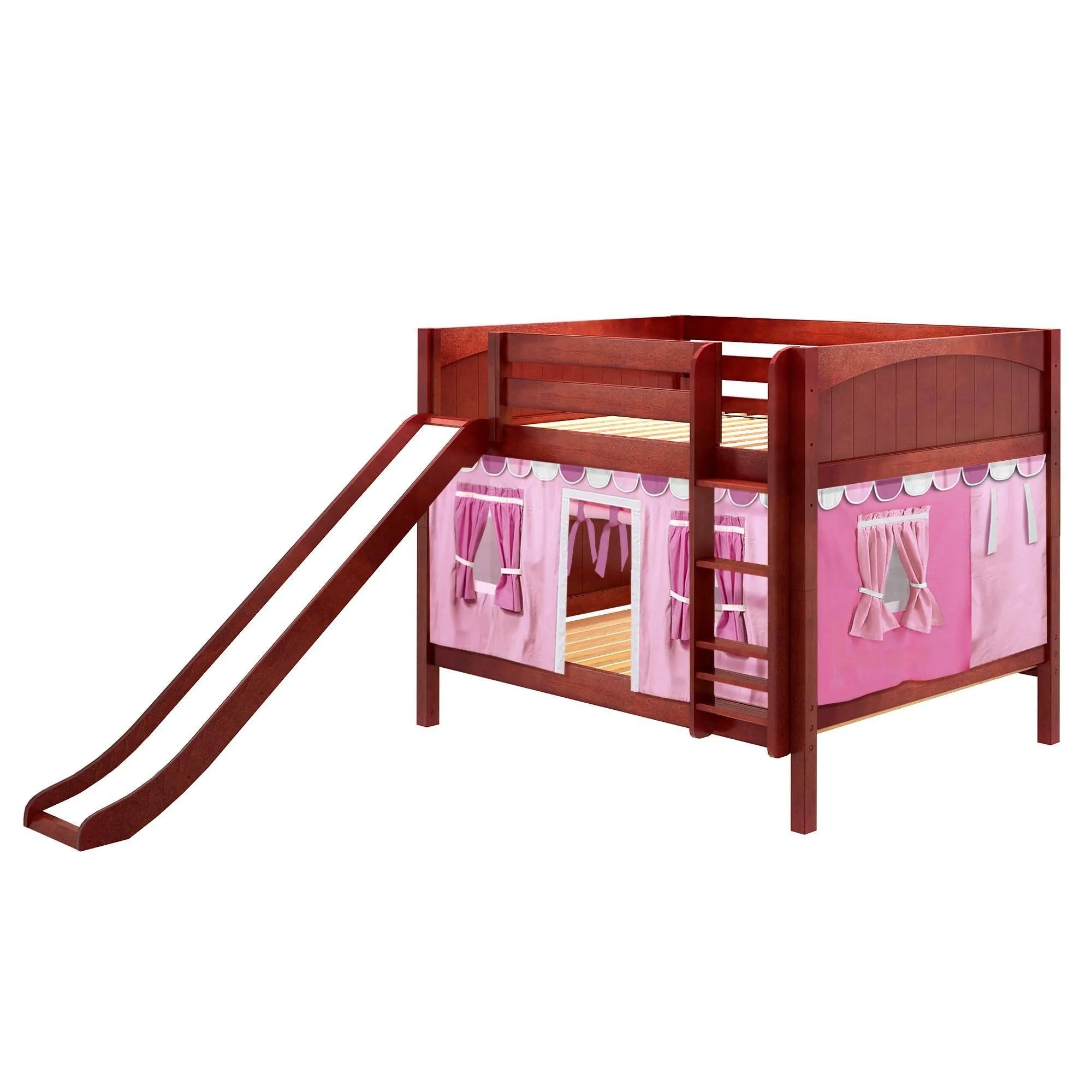 Maxtrix Full Low Bunk Bed with Straight Ladder, Curtain   Slide