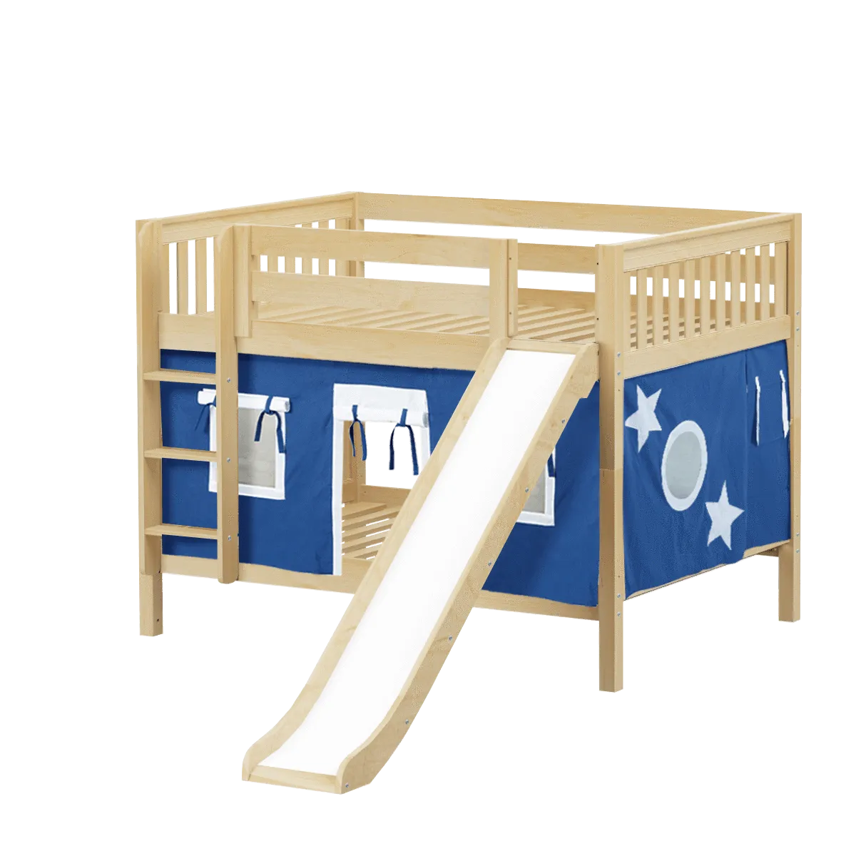 Maxtrix Full Low Bunk Bed with Straight Ladder, Curtain   Slide