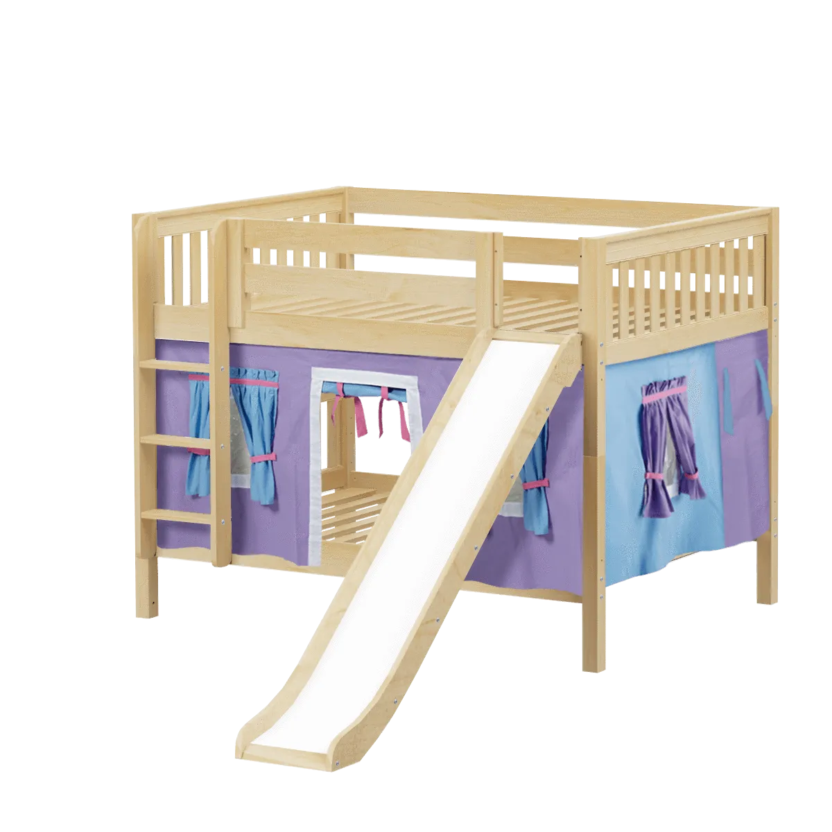 Maxtrix Full Low Bunk Bed with Straight Ladder, Curtain   Slide