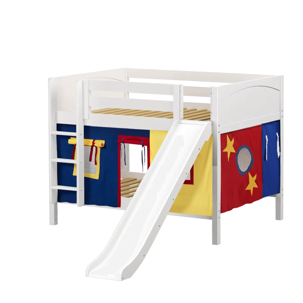 Maxtrix Full Low Bunk Bed with Straight Ladder, Curtain   Slide