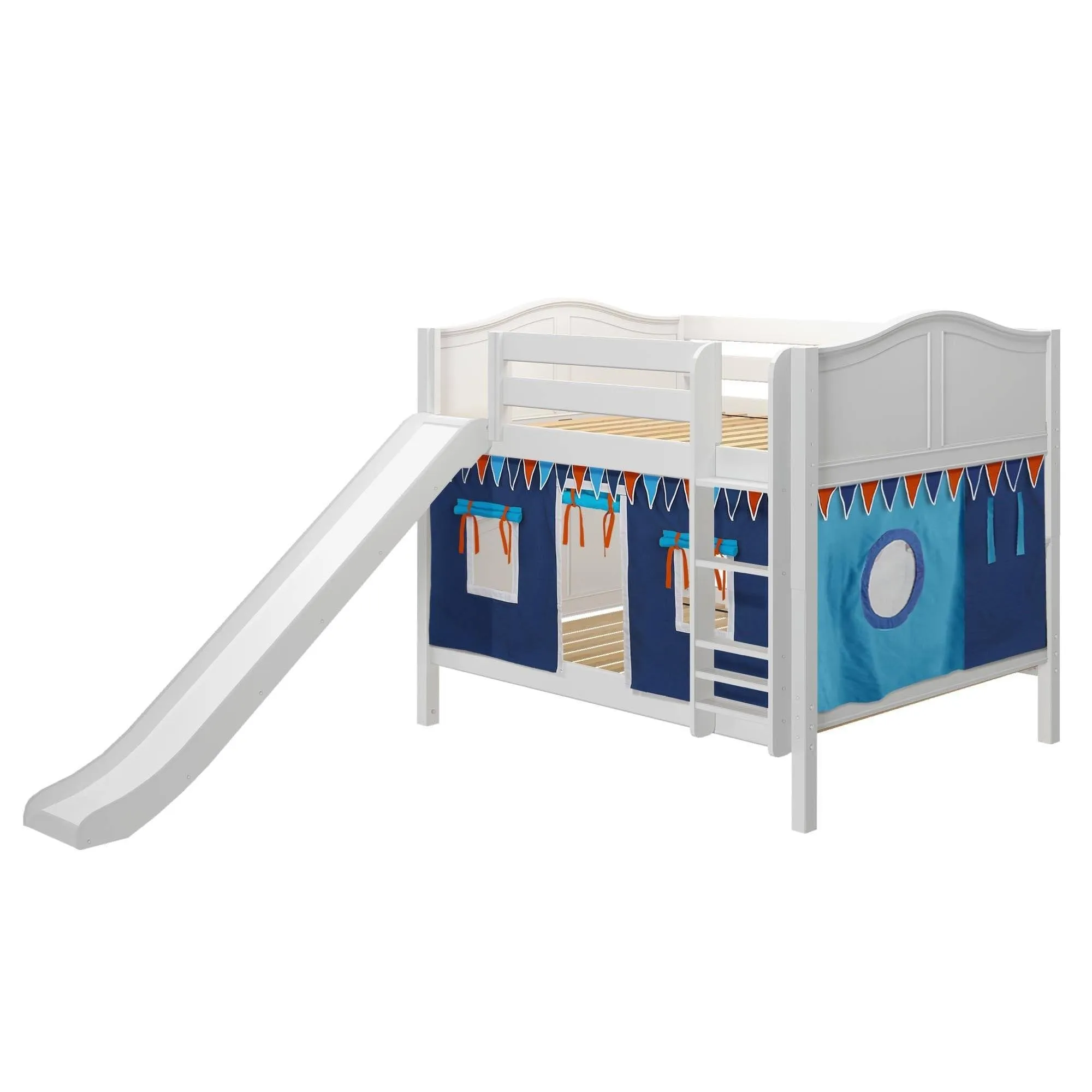 Maxtrix Full Low Bunk Bed with Straight Ladder, Curtain   Slide
