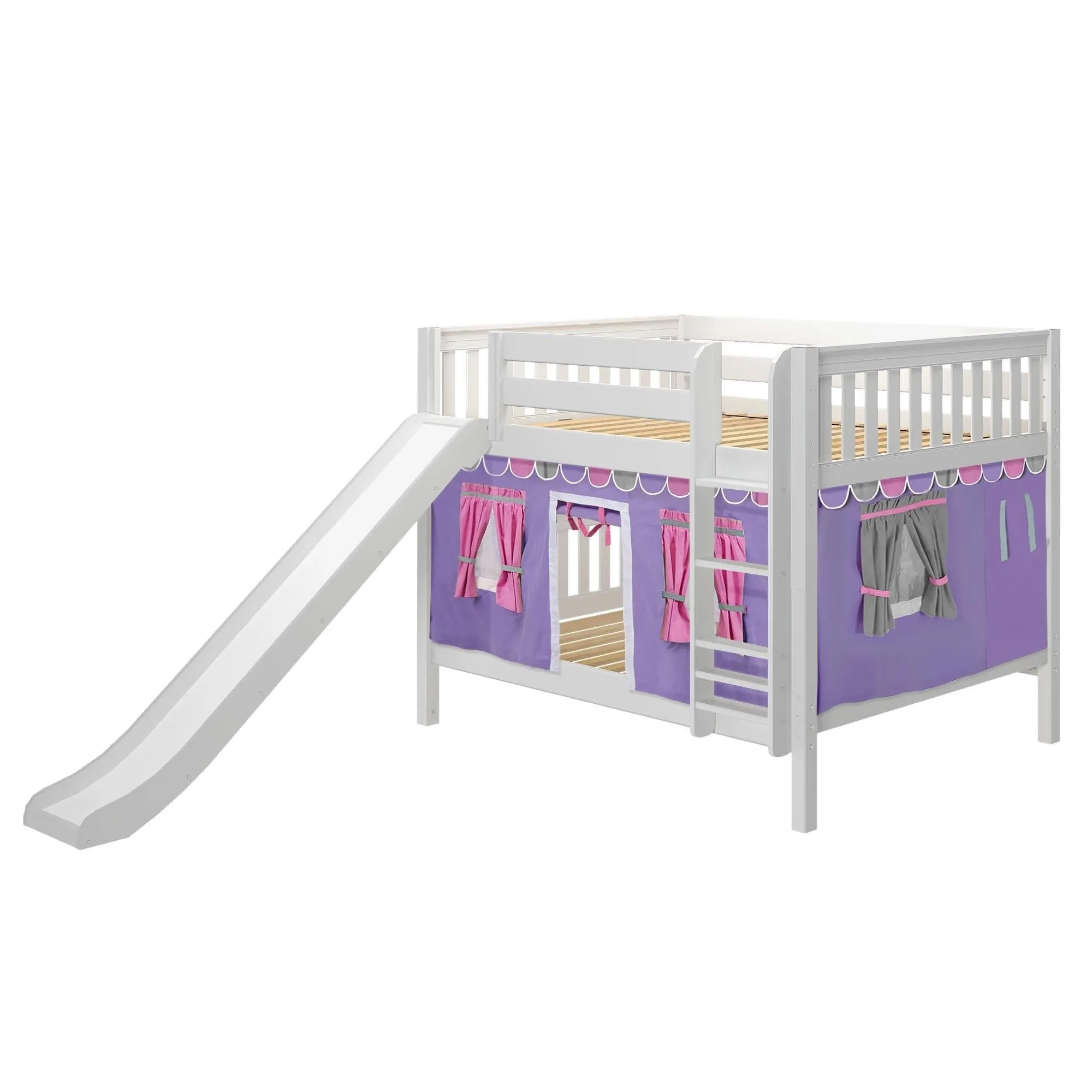Maxtrix Full Low Bunk Bed with Straight Ladder, Curtain   Slide