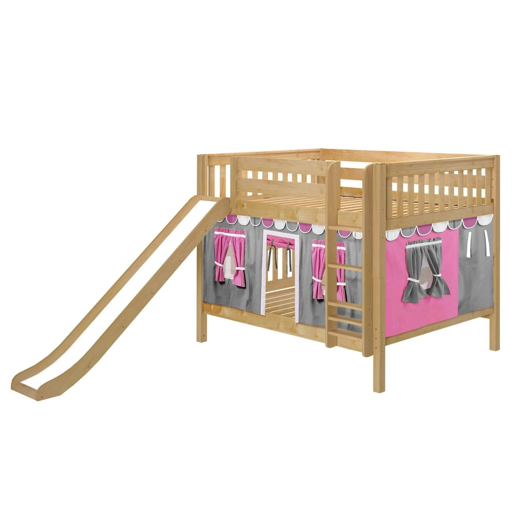 Maxtrix Full Low Bunk Bed with Straight Ladder, Curtain   Slide