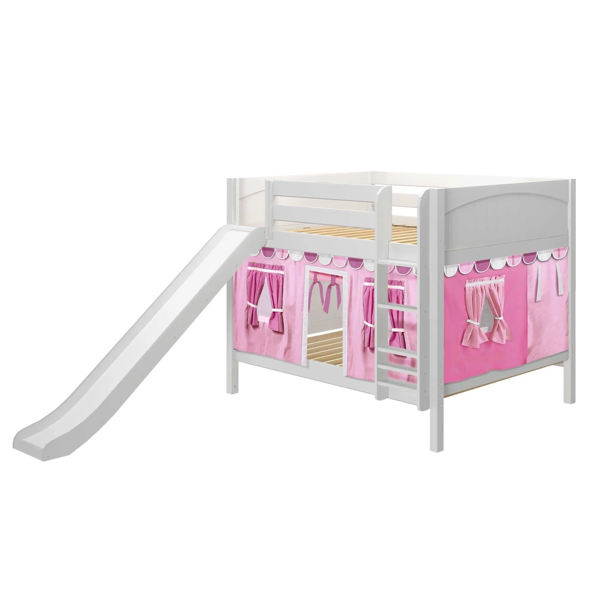 Maxtrix Full Low Bunk Bed with Straight Ladder, Curtain   Slide
