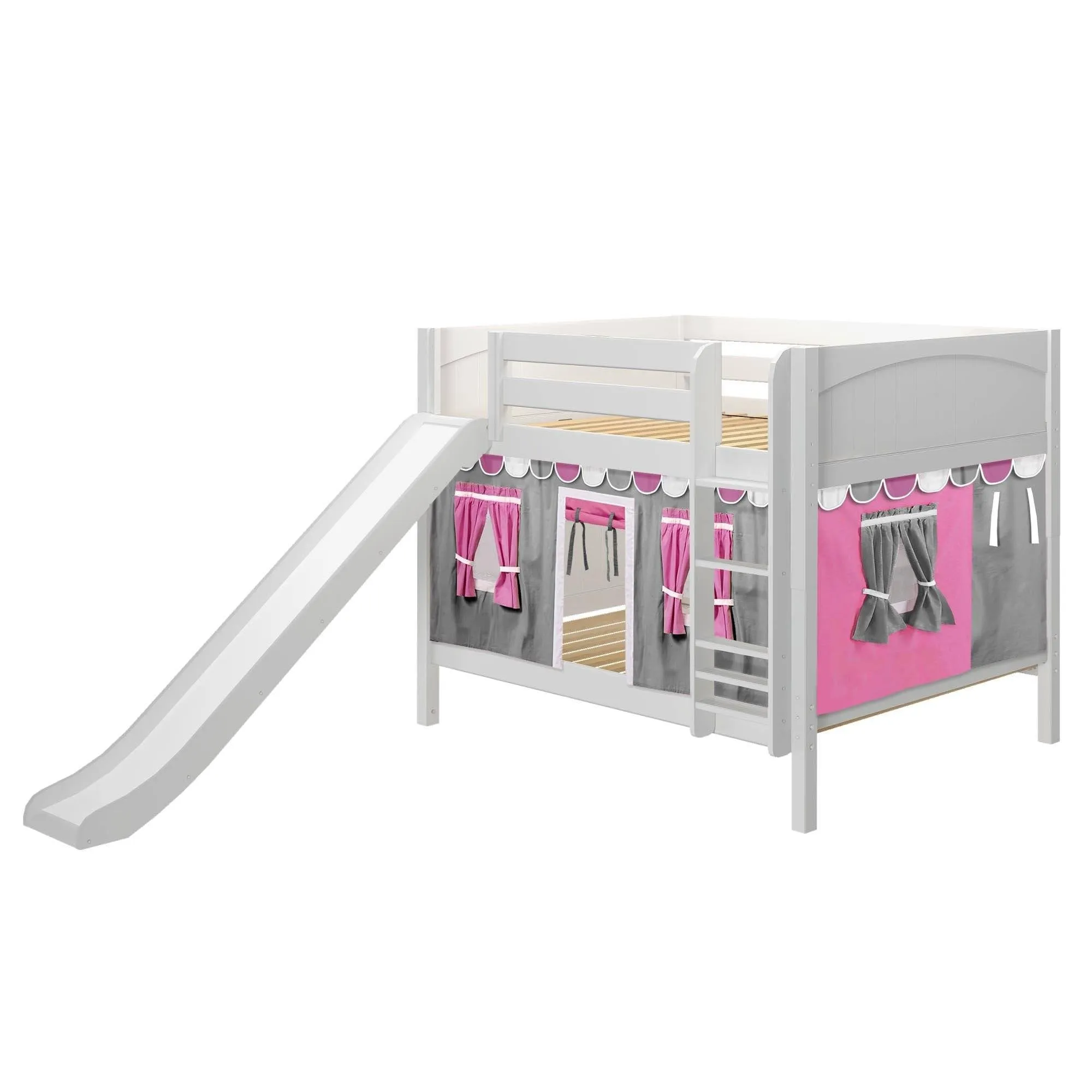 Maxtrix Full Low Bunk Bed with Straight Ladder, Curtain   Slide