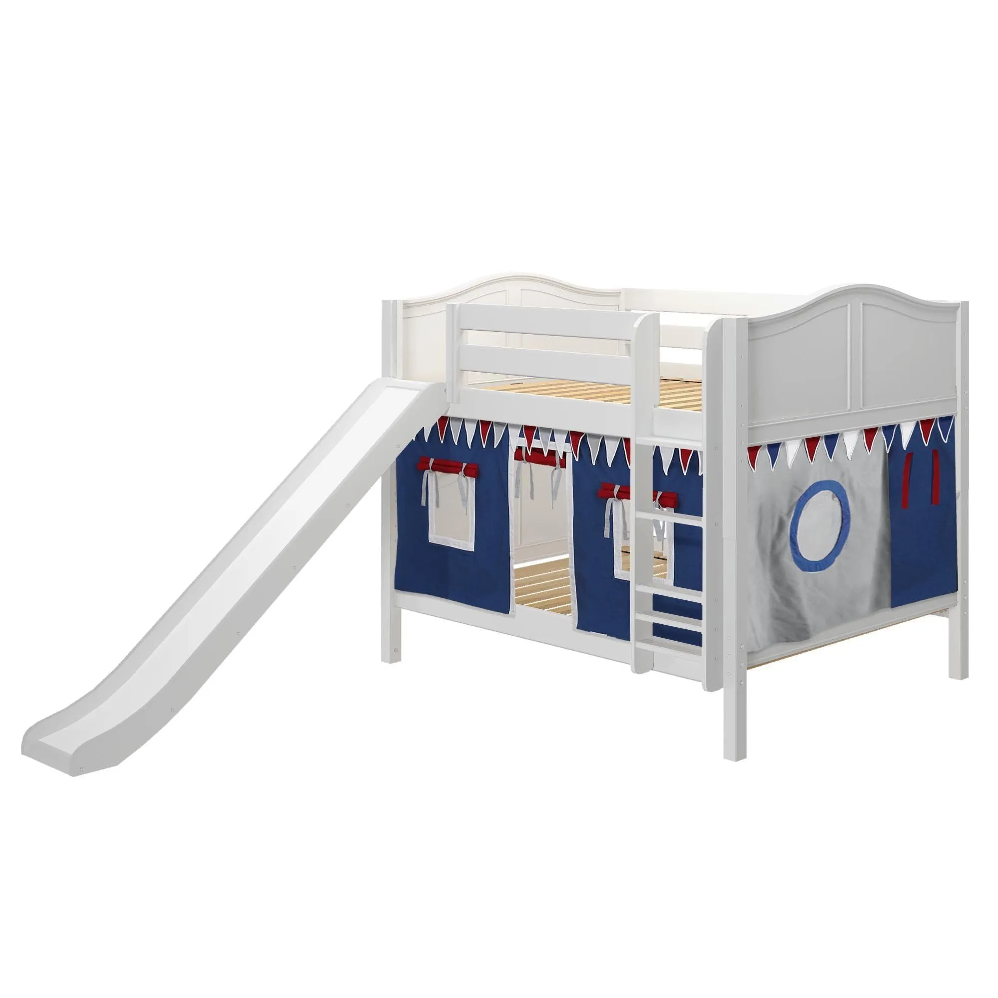 Maxtrix Full Low Bunk Bed with Straight Ladder, Curtain   Slide
