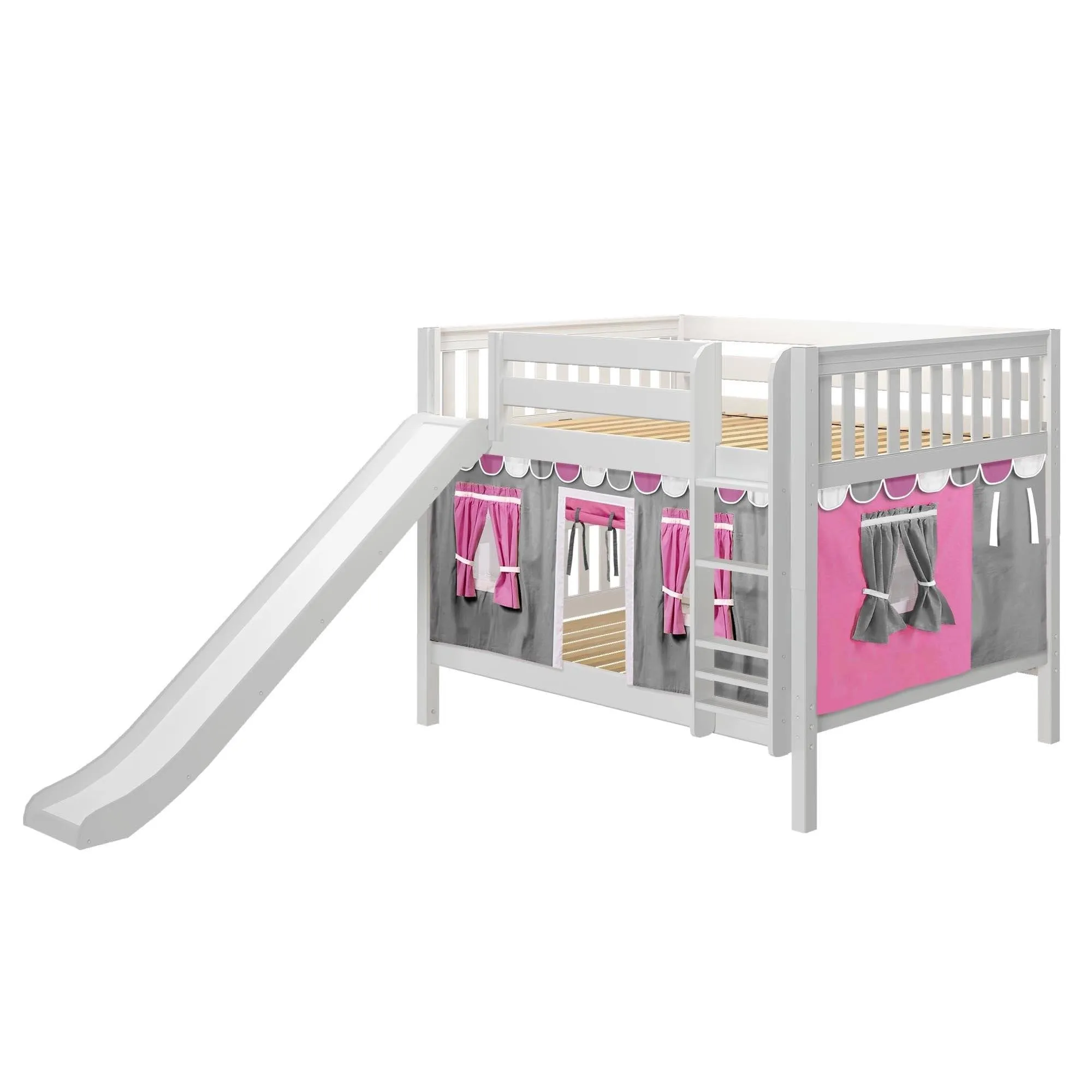 Maxtrix Full Low Bunk Bed with Straight Ladder, Curtain   Slide