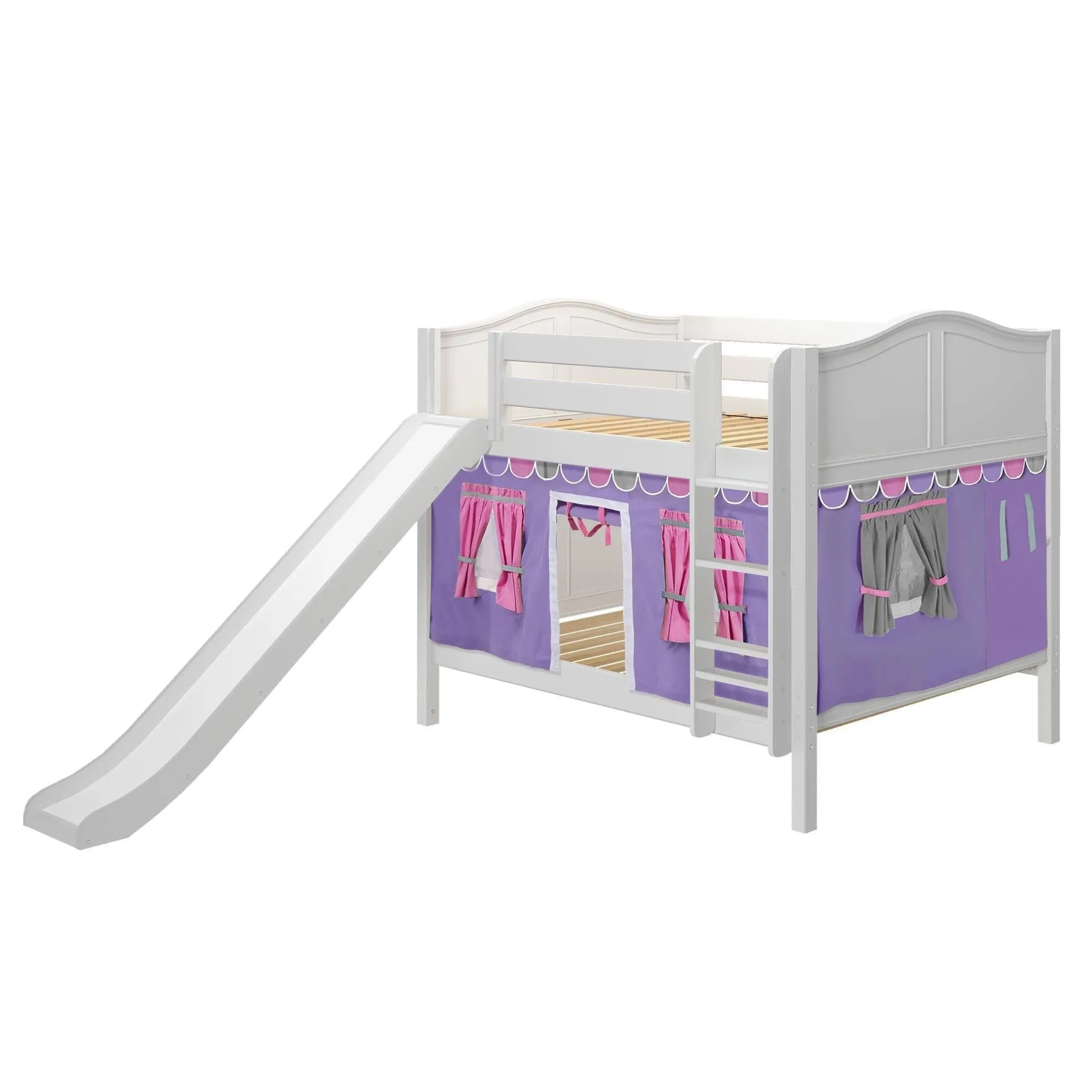 Maxtrix Full Low Bunk Bed with Straight Ladder, Curtain   Slide