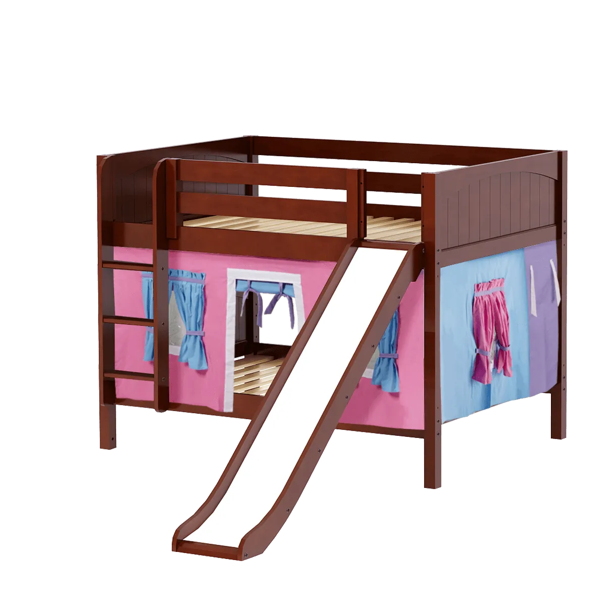 Maxtrix Full Low Bunk Bed with Straight Ladder, Curtain   Slide