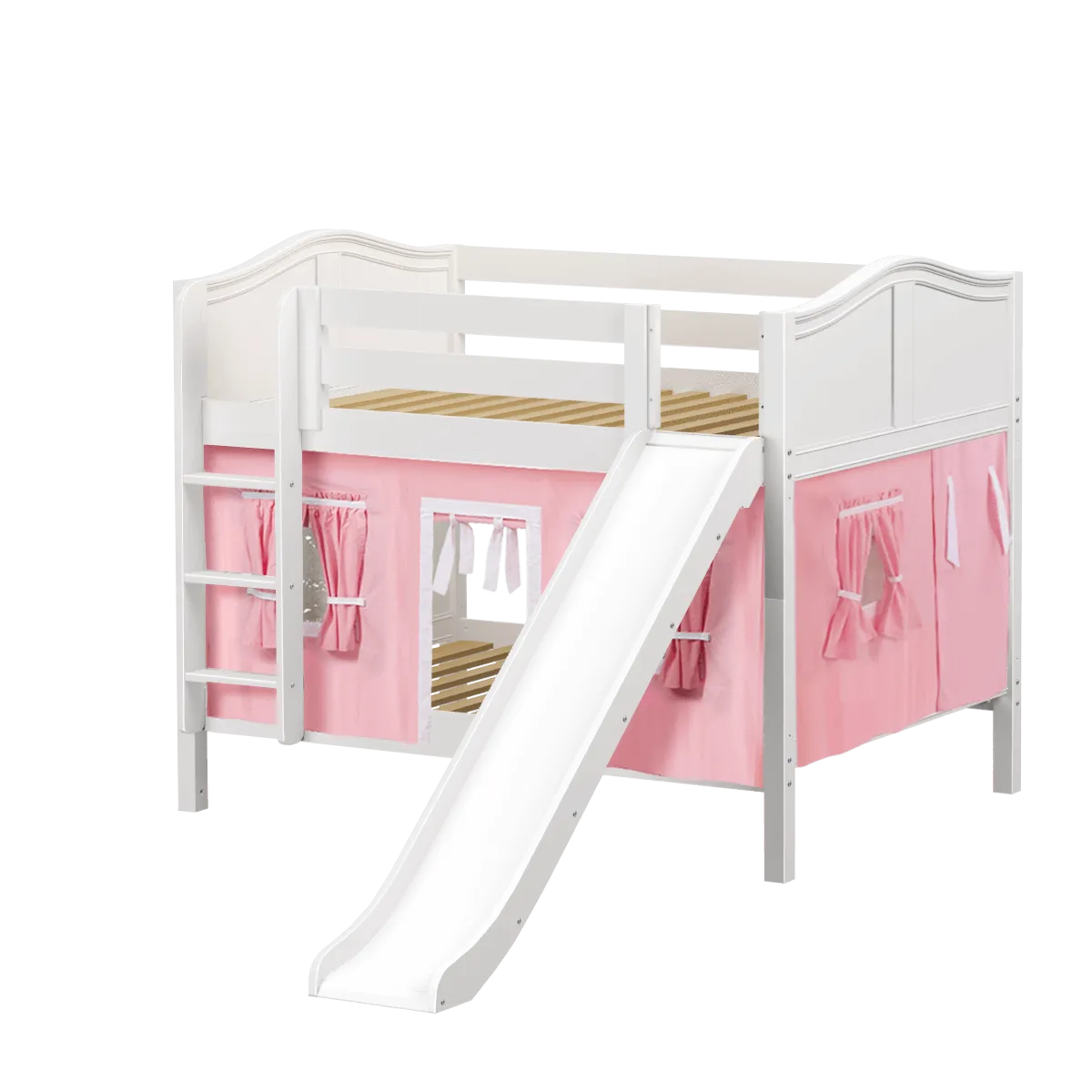 Maxtrix Full Low Bunk Bed with Straight Ladder, Curtain   Slide