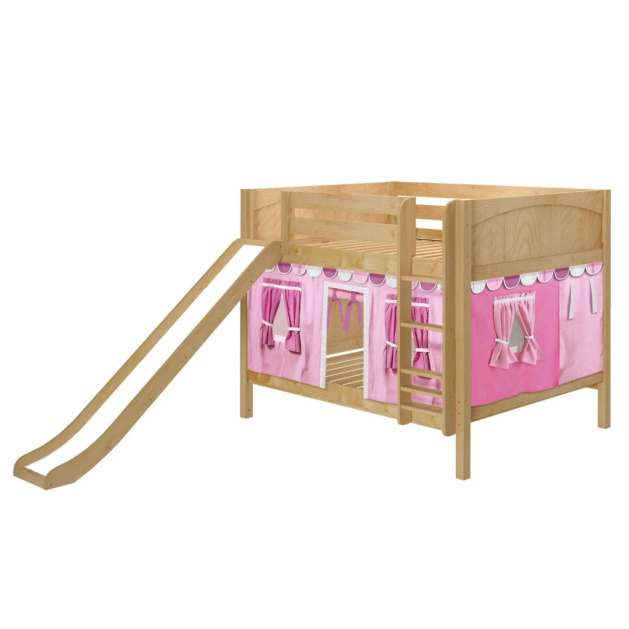 Maxtrix Full Low Bunk Bed with Straight Ladder, Curtain   Slide