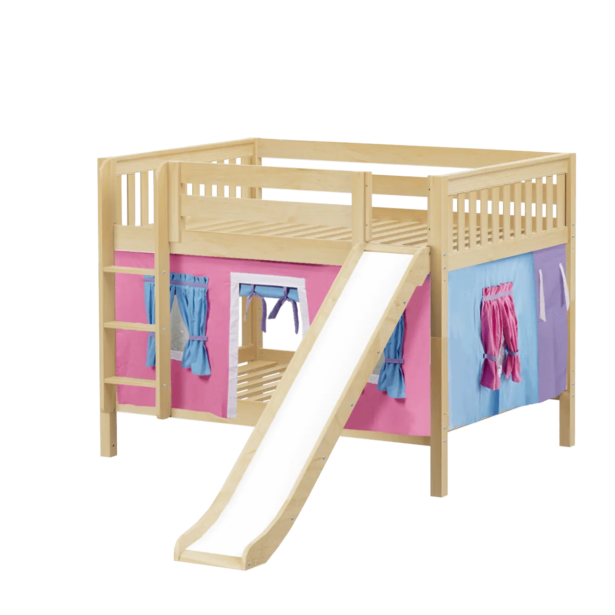 Maxtrix Full Low Bunk Bed with Straight Ladder, Curtain   Slide