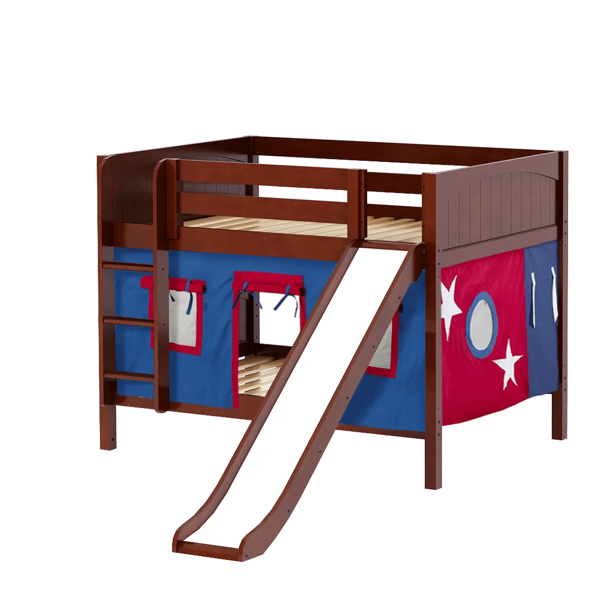Maxtrix Full Low Bunk Bed with Straight Ladder, Curtain   Slide