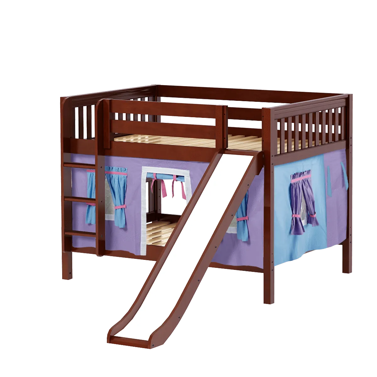 Maxtrix Full Low Bunk Bed with Straight Ladder, Curtain   Slide