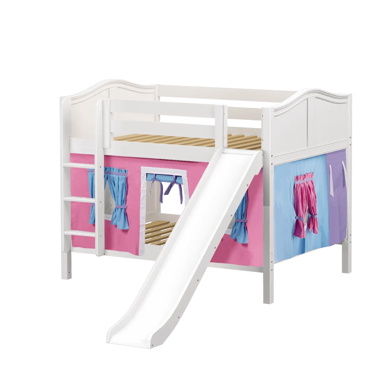 Maxtrix Full Low Bunk Bed with Straight Ladder, Curtain   Slide