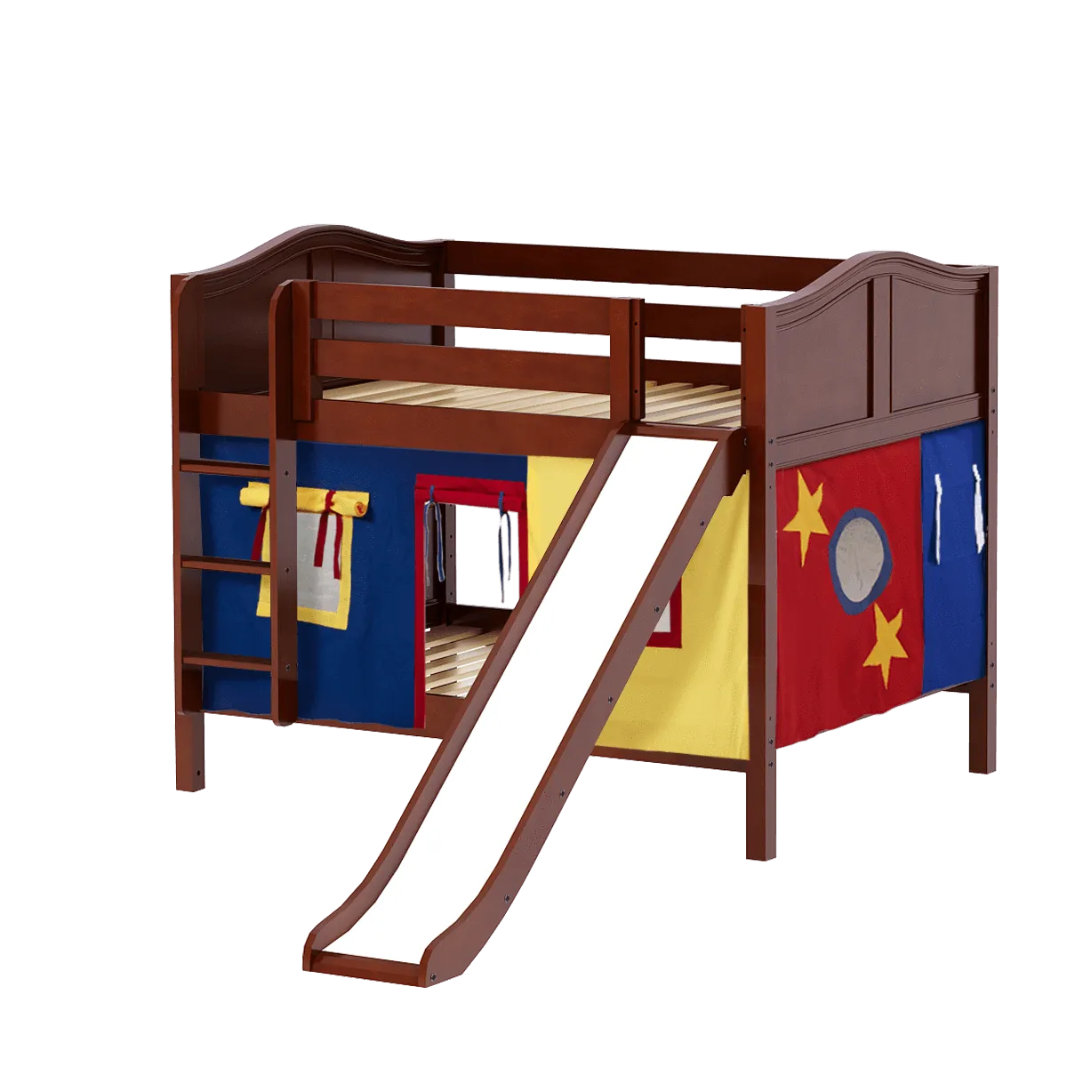 Maxtrix Full Low Bunk Bed with Straight Ladder, Curtain   Slide