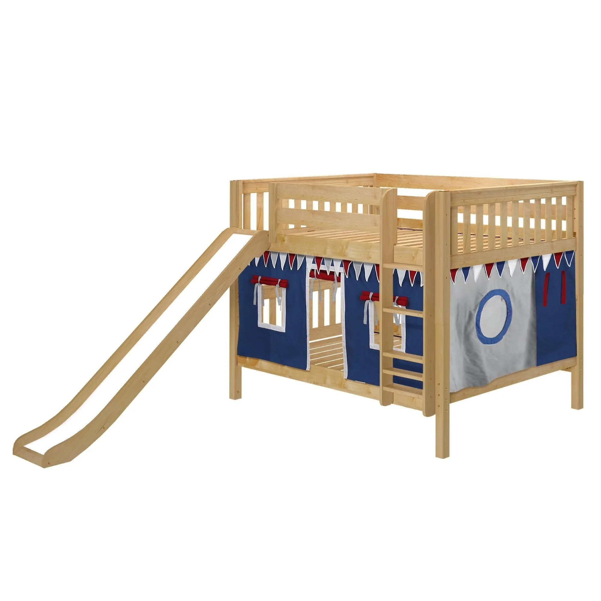 Maxtrix Full Low Bunk Bed with Straight Ladder, Curtain   Slide