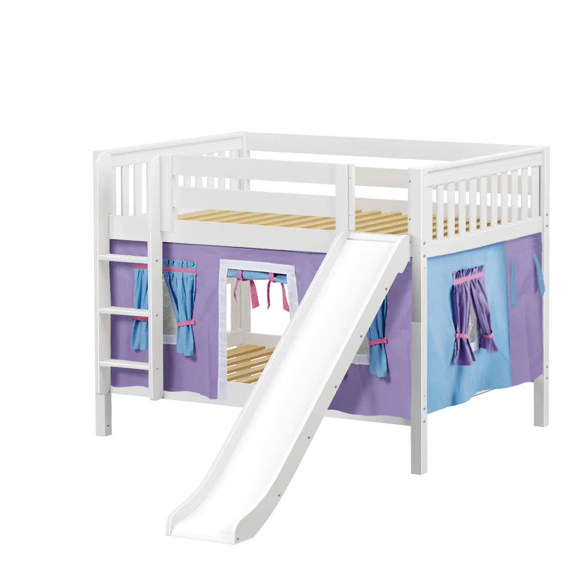 Maxtrix Full Low Bunk Bed with Straight Ladder, Curtain   Slide