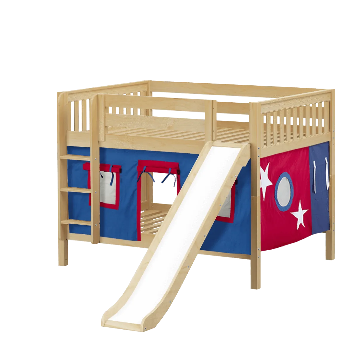 Maxtrix Full Low Bunk Bed with Straight Ladder, Curtain   Slide