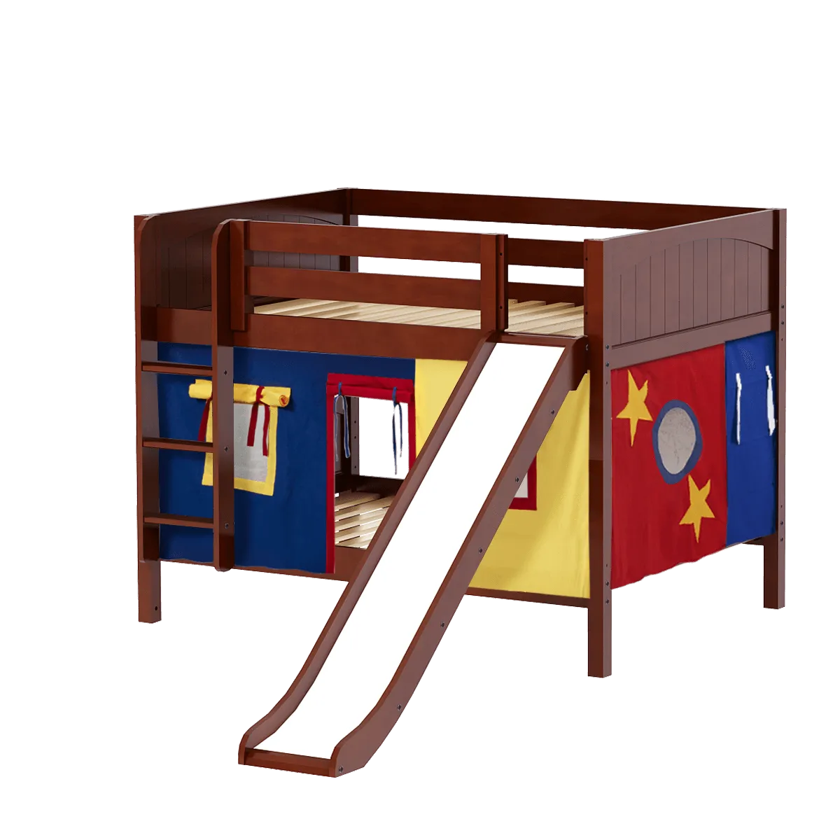 Maxtrix Full Low Bunk Bed with Straight Ladder, Curtain   Slide
