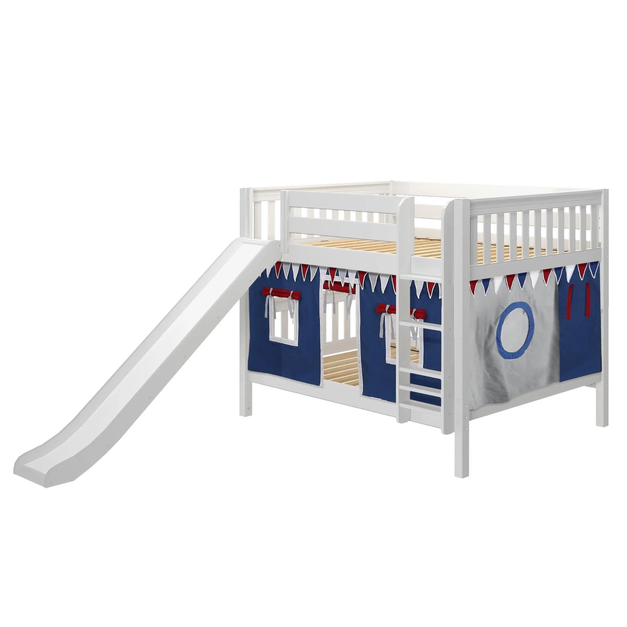 Maxtrix Full Low Bunk Bed with Straight Ladder, Curtain   Slide