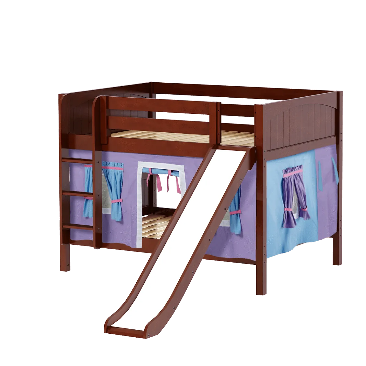 Maxtrix Full Low Bunk Bed with Straight Ladder, Curtain   Slide