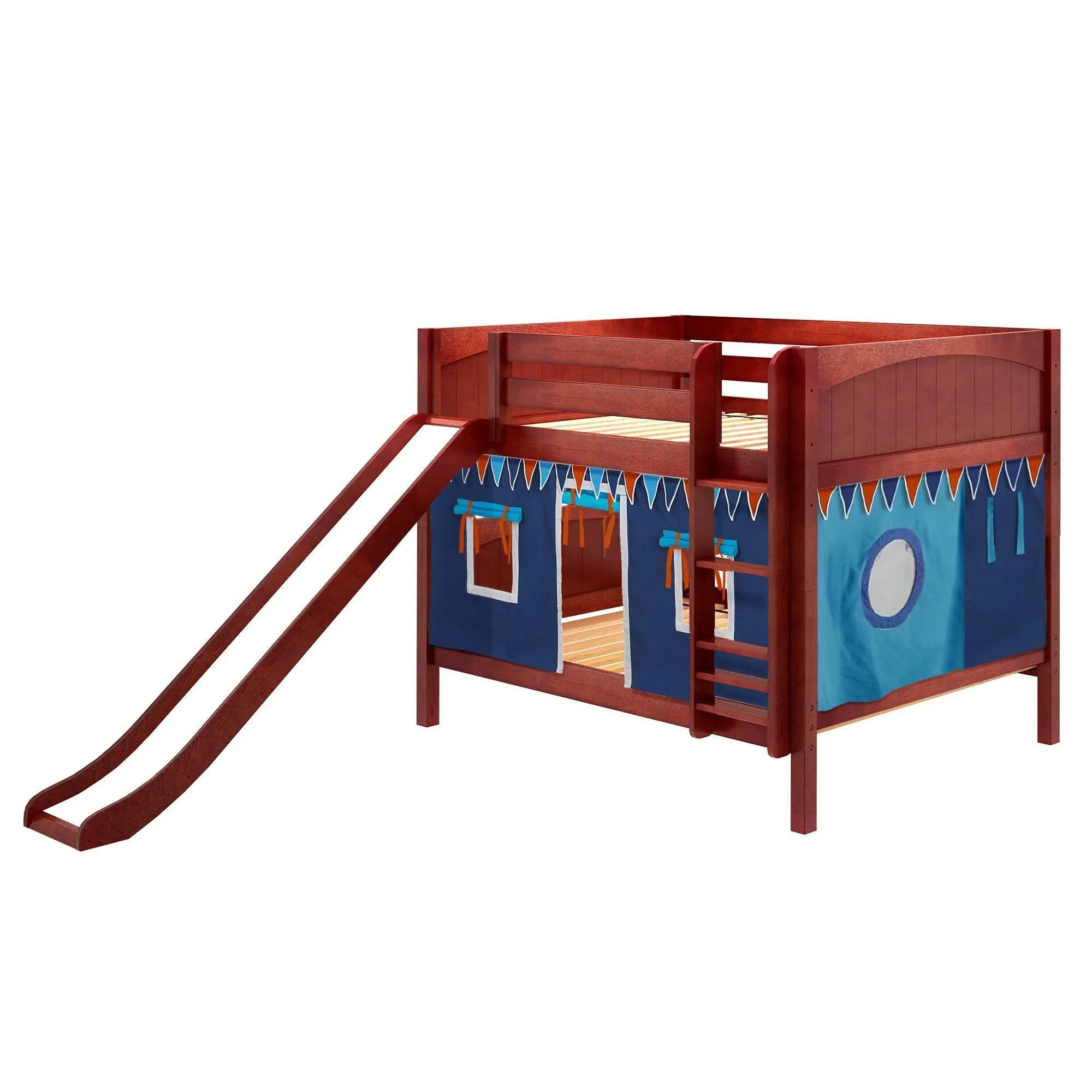 Maxtrix Full Low Bunk Bed with Straight Ladder, Curtain   Slide