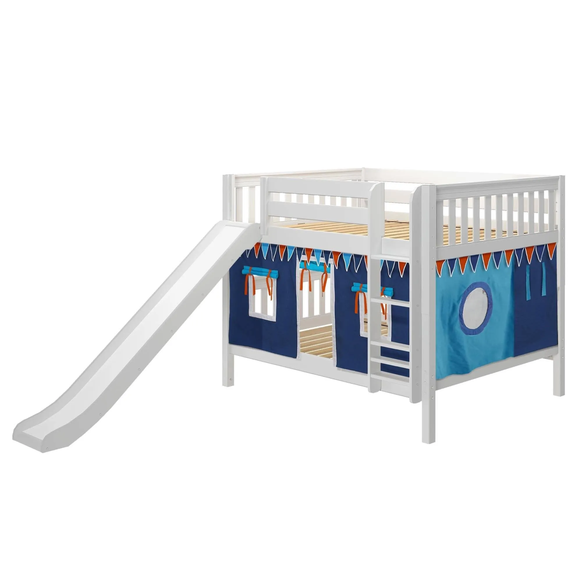 Maxtrix Full Low Bunk Bed with Straight Ladder, Curtain   Slide