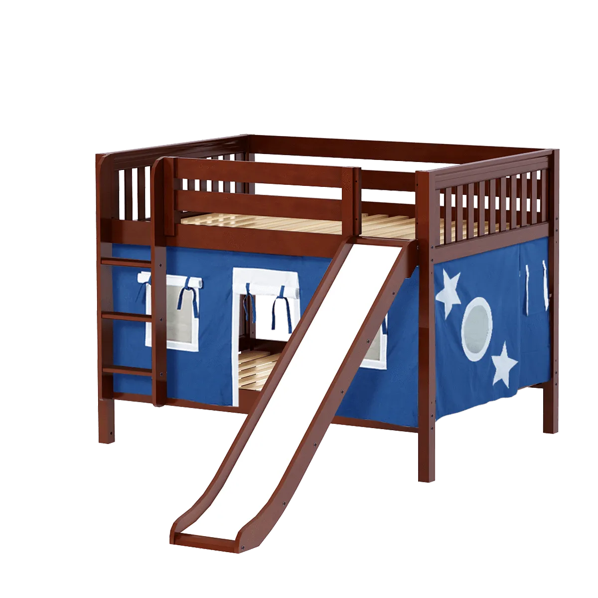 Maxtrix Full Low Bunk Bed with Straight Ladder, Curtain   Slide