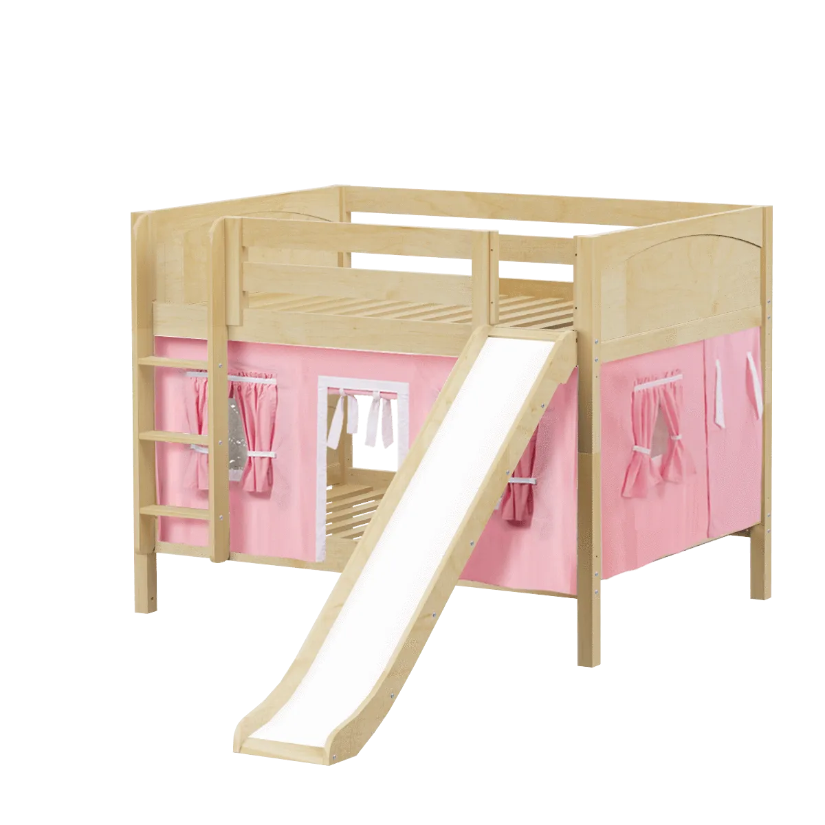 Maxtrix Full Low Bunk Bed with Straight Ladder, Curtain   Slide