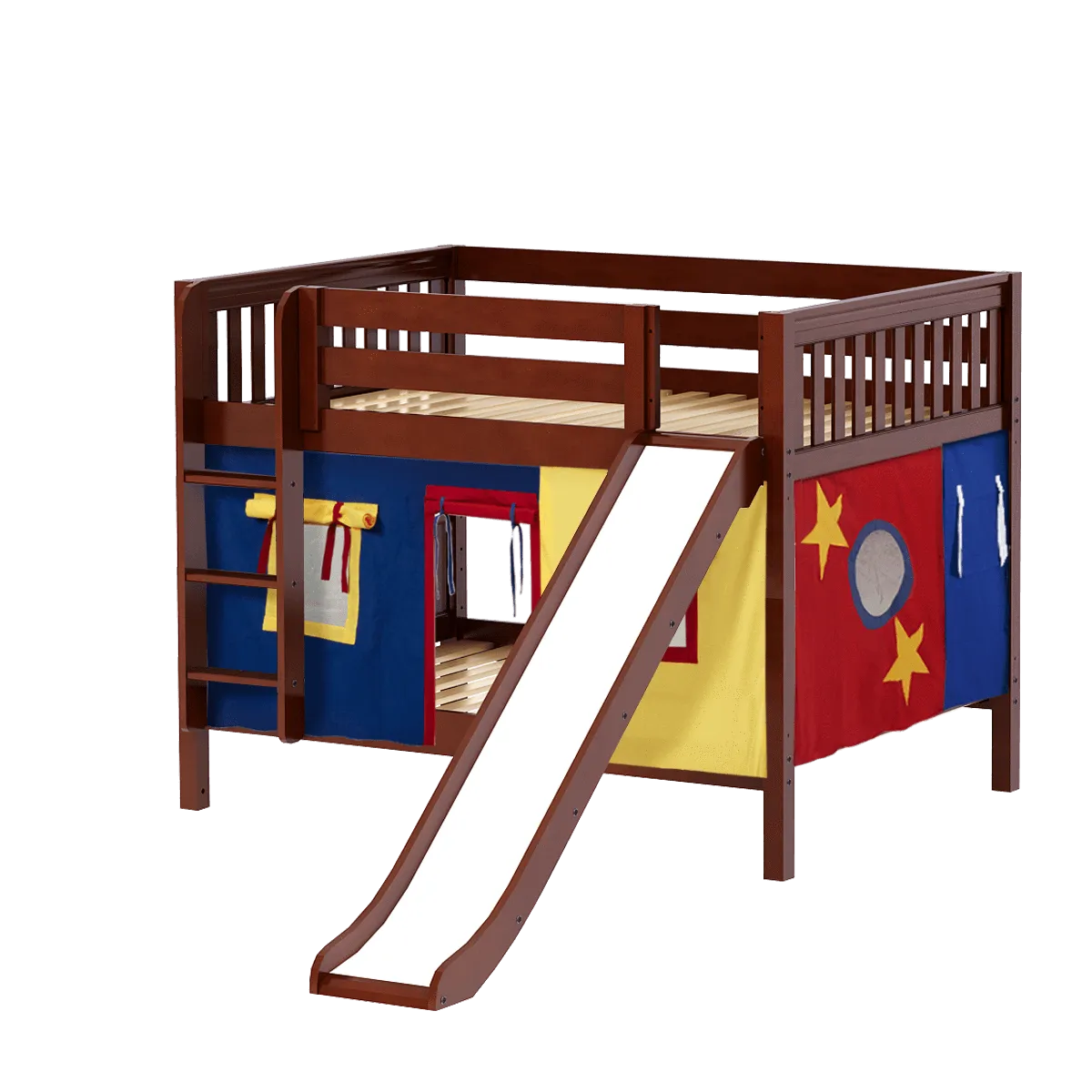 Maxtrix Full Low Bunk Bed with Straight Ladder, Curtain   Slide