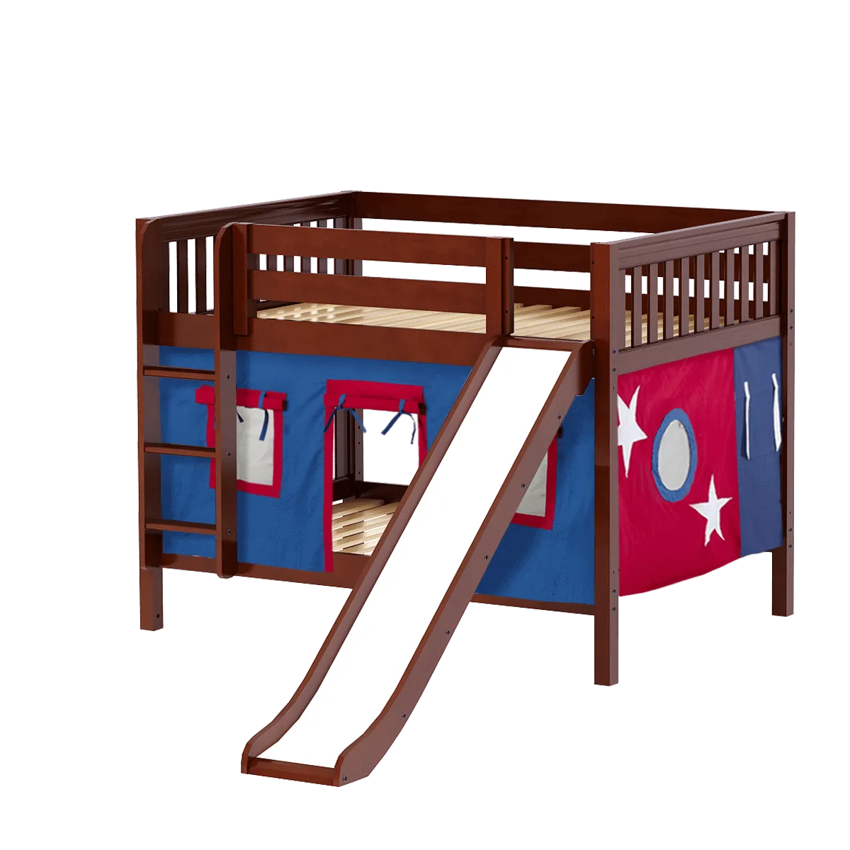 Maxtrix Full Low Bunk Bed with Straight Ladder, Curtain   Slide