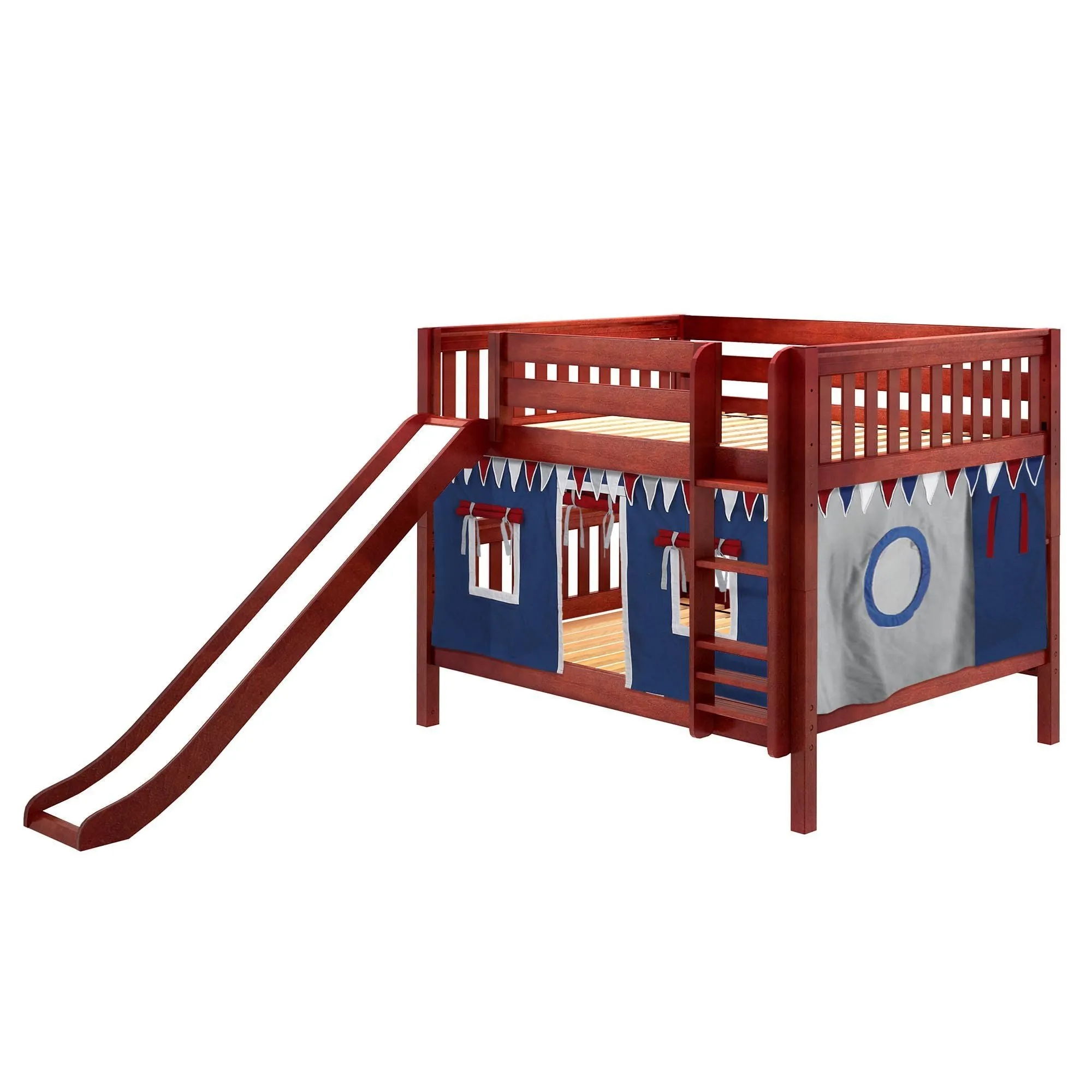 Maxtrix Full Low Bunk Bed with Straight Ladder, Curtain   Slide
