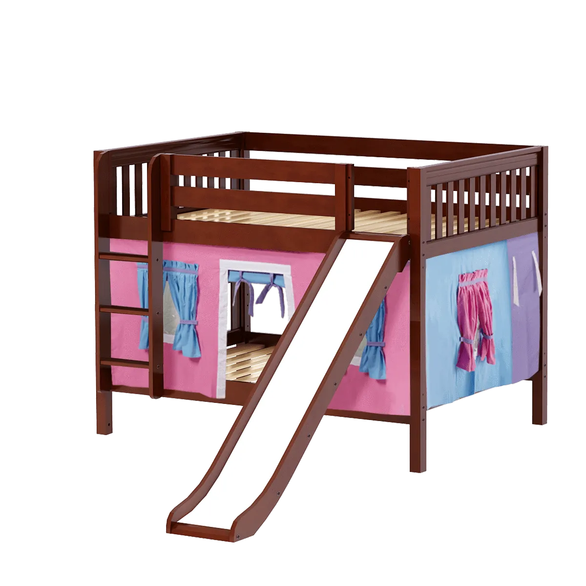 Maxtrix Full Low Bunk Bed with Straight Ladder, Curtain   Slide