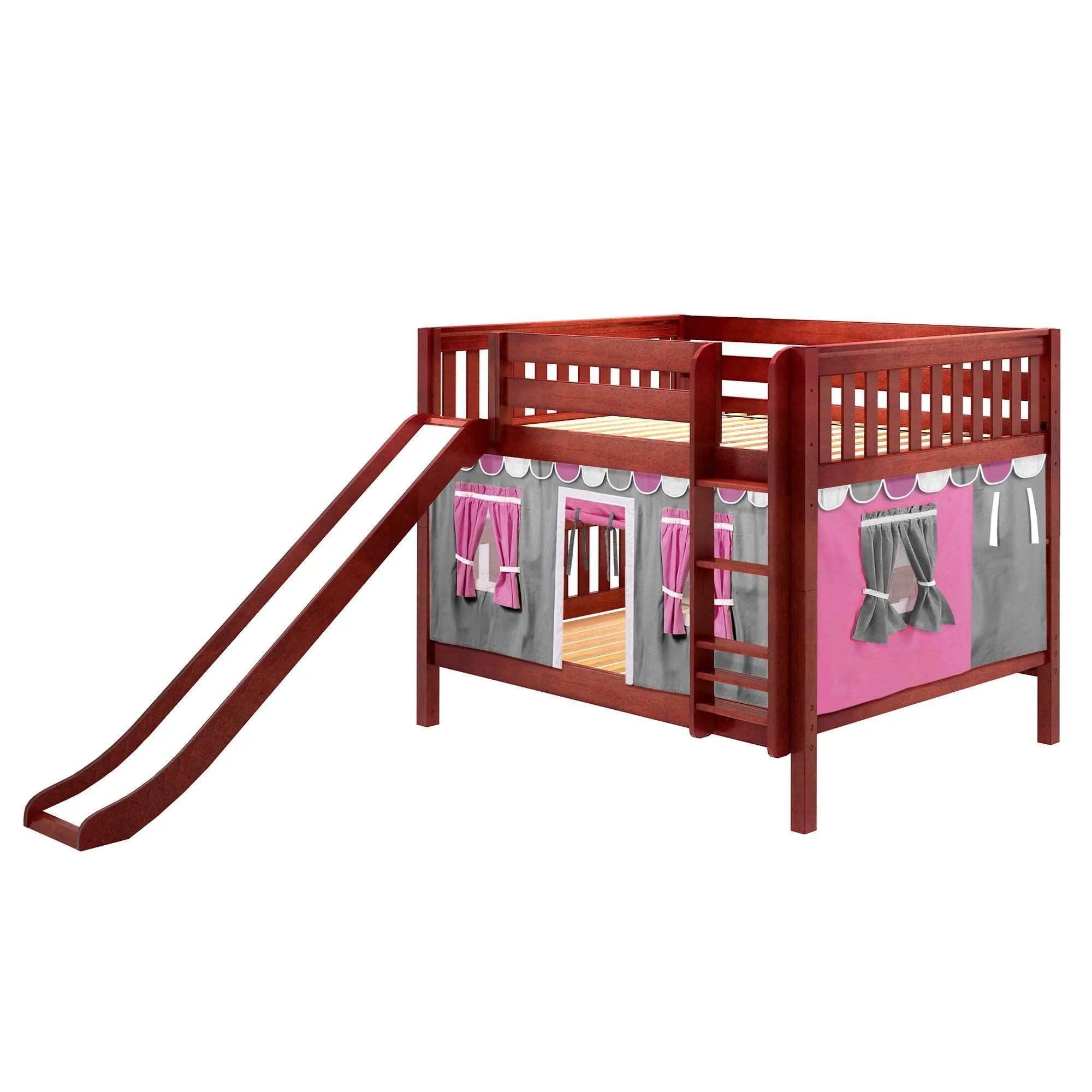 Maxtrix Full Low Bunk Bed with Straight Ladder, Curtain   Slide