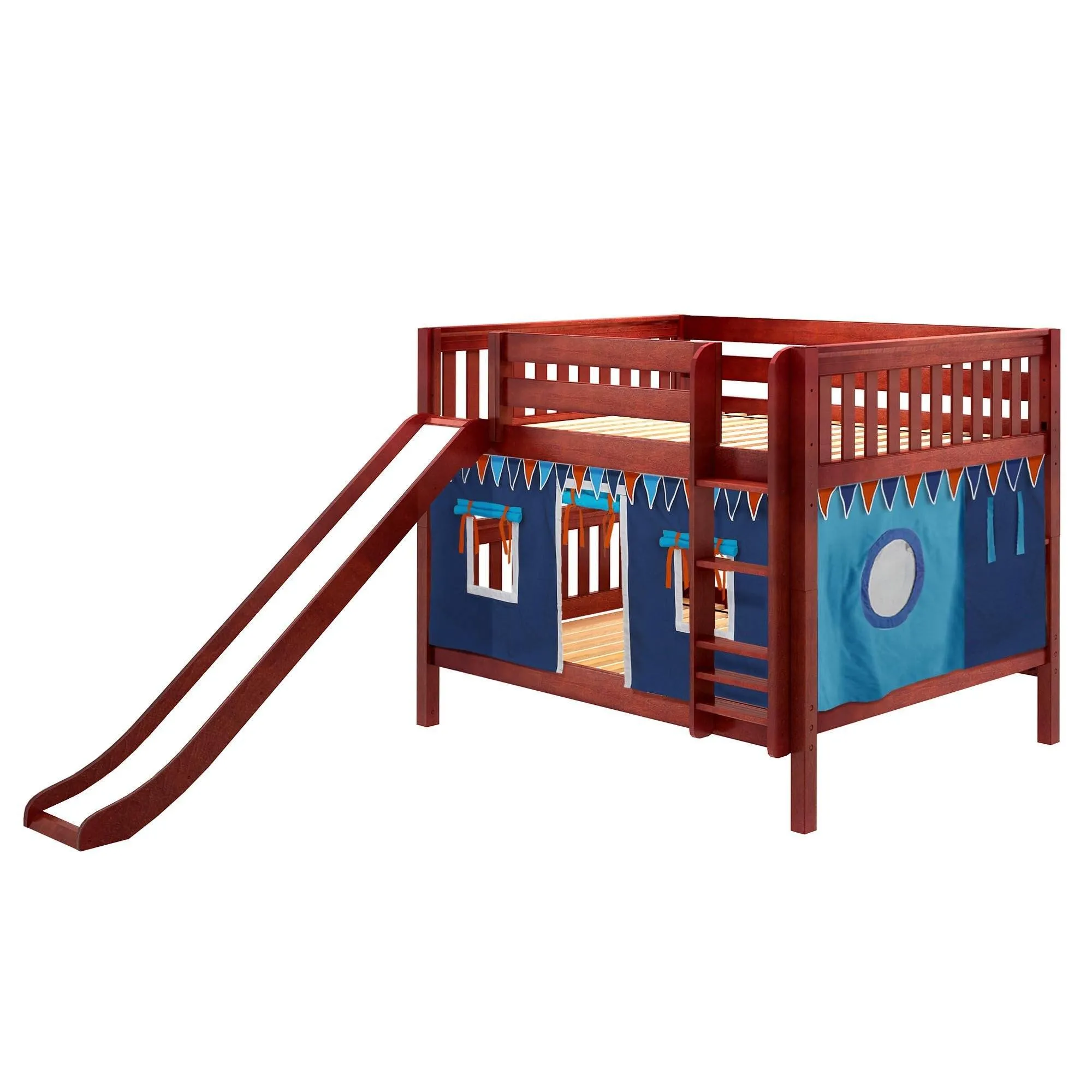 Maxtrix Full Low Bunk Bed with Straight Ladder, Curtain   Slide
