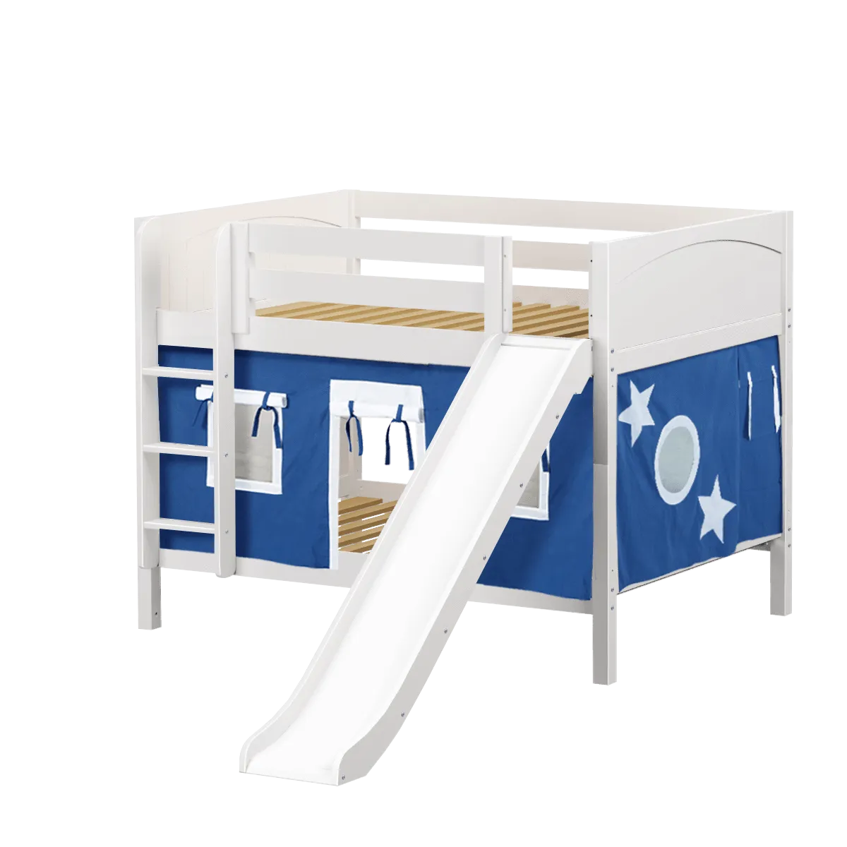 Maxtrix Full Low Bunk Bed with Straight Ladder, Curtain   Slide