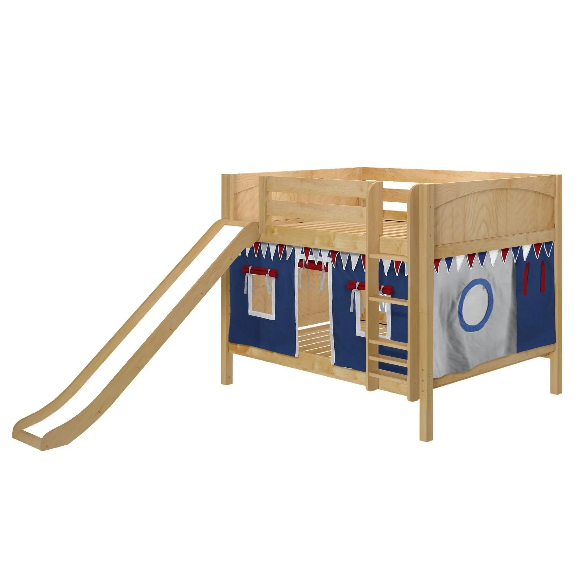 Maxtrix Full Low Bunk Bed with Straight Ladder, Curtain   Slide