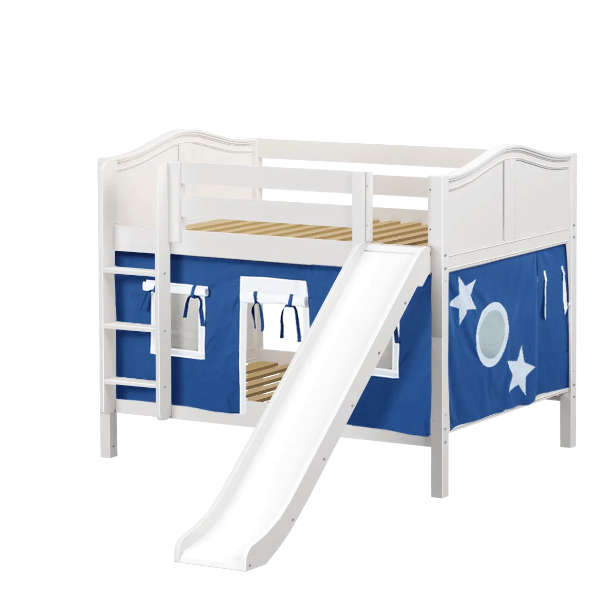 Maxtrix Full Low Bunk Bed with Straight Ladder, Curtain   Slide