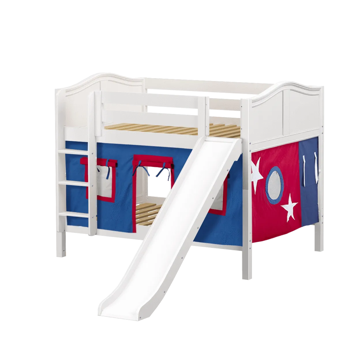 Maxtrix Full Low Bunk Bed with Straight Ladder, Curtain   Slide