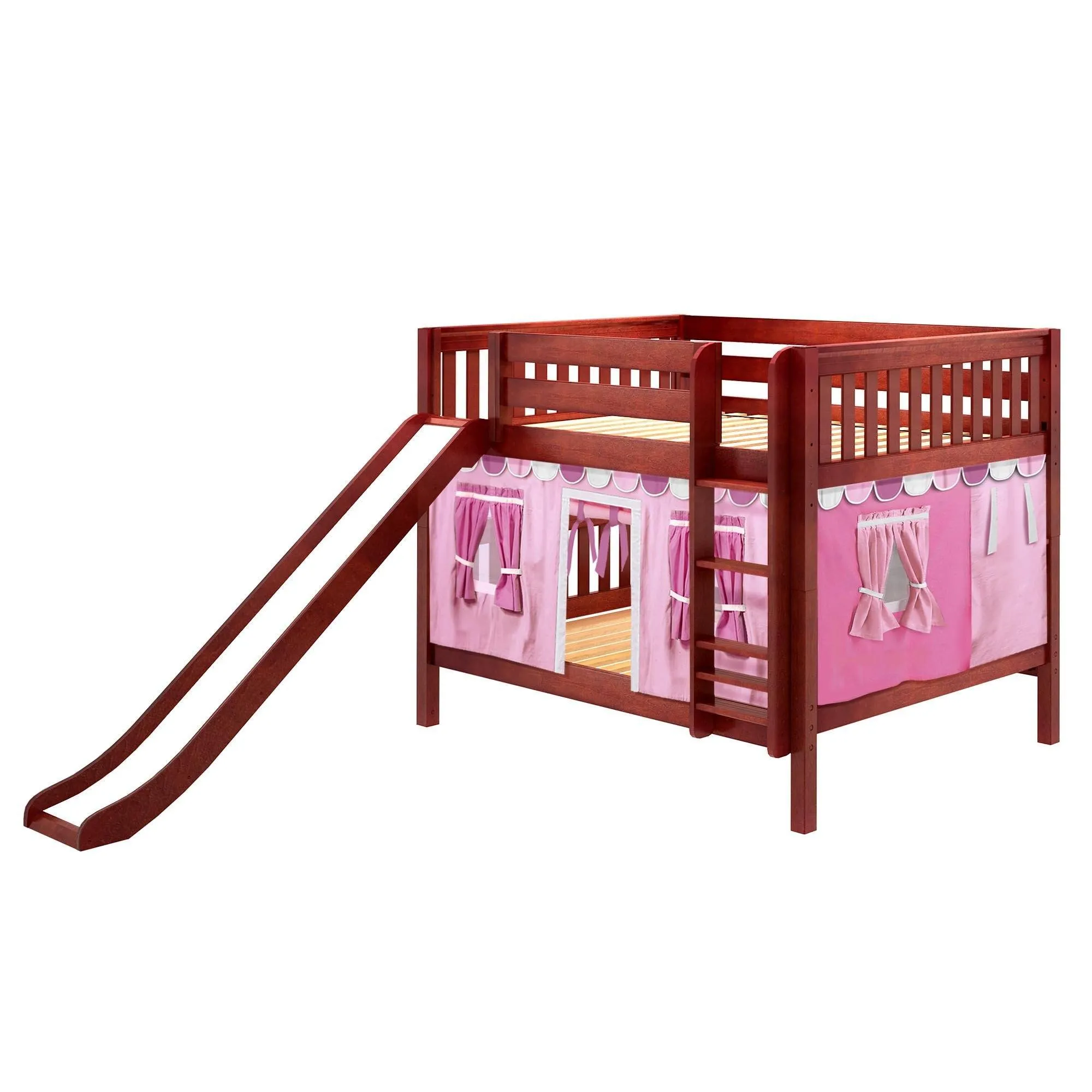 Maxtrix Full Low Bunk Bed with Straight Ladder, Curtain   Slide