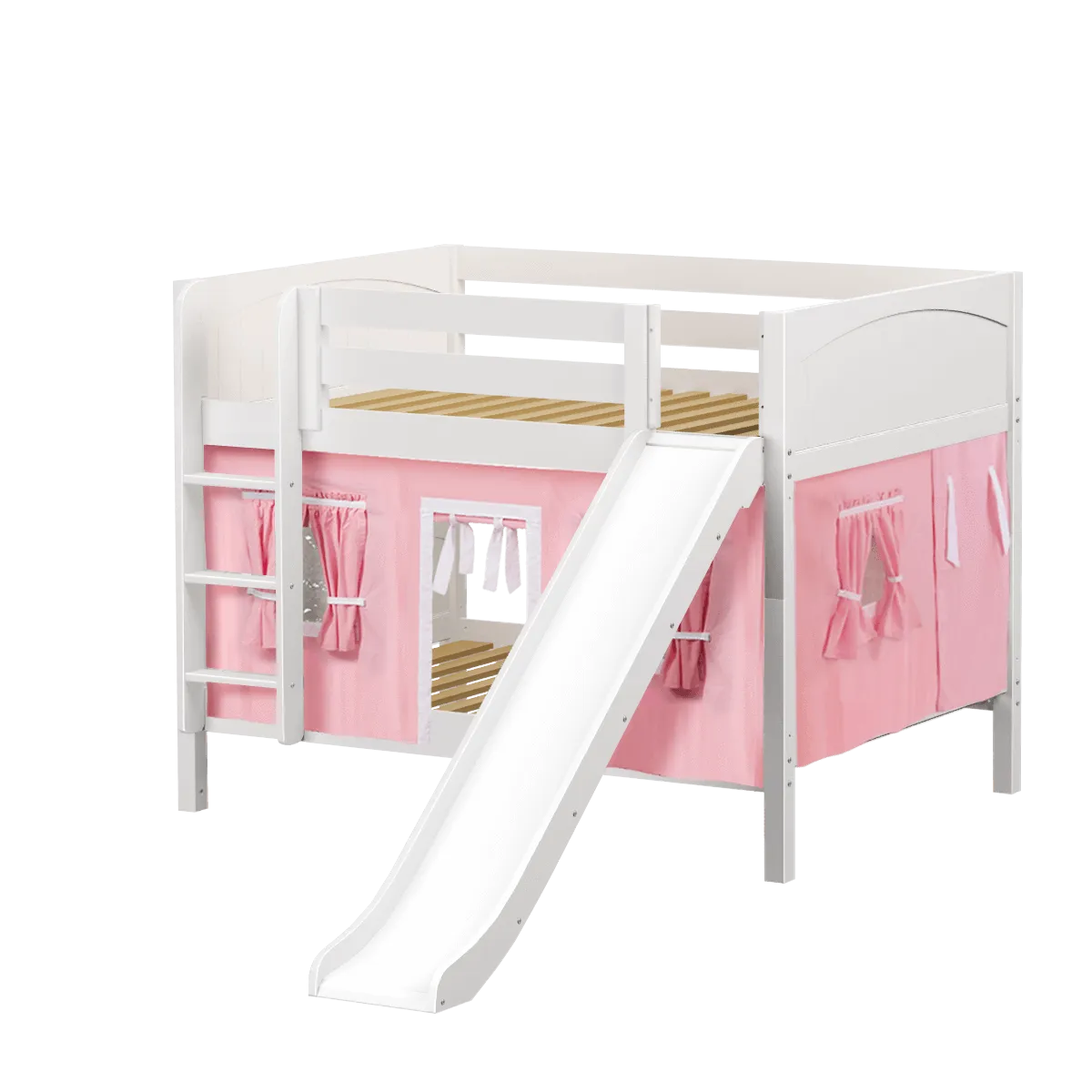 Maxtrix Full Low Bunk Bed with Straight Ladder, Curtain   Slide
