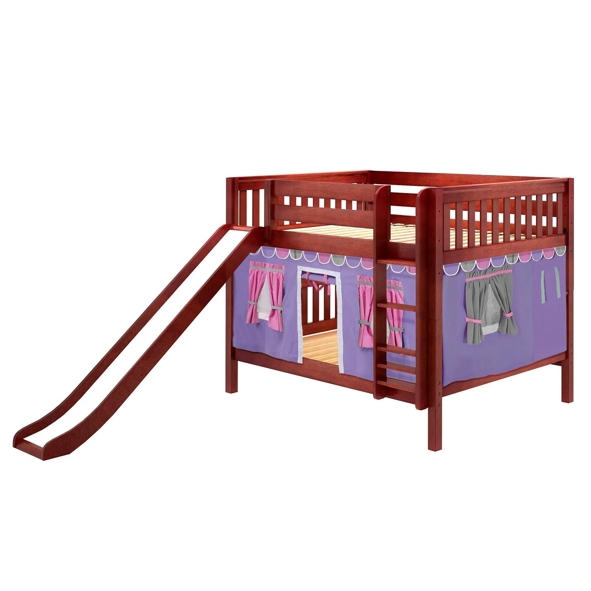 Maxtrix Full Low Bunk Bed with Straight Ladder, Curtain   Slide