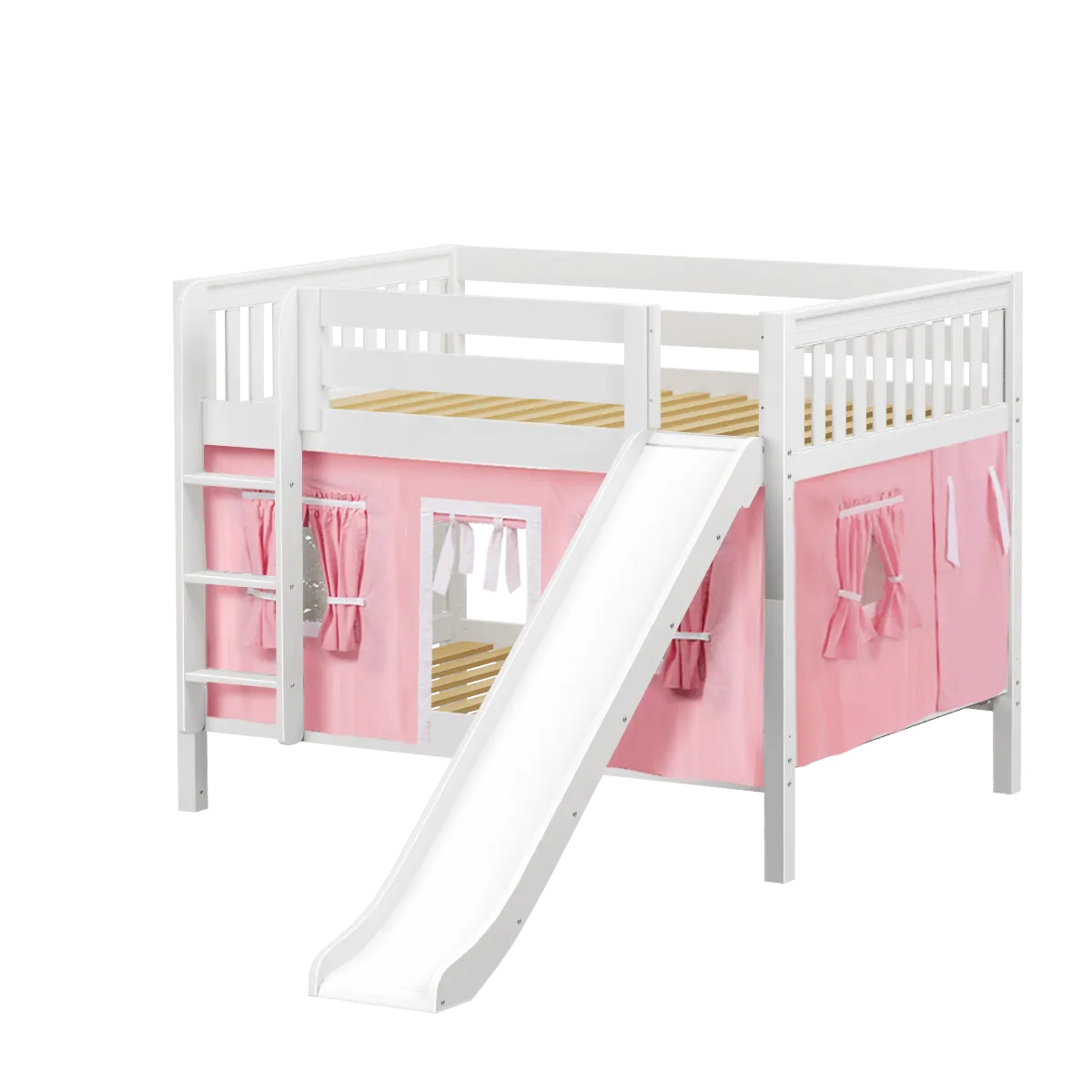 Maxtrix Full Low Bunk Bed with Straight Ladder, Curtain   Slide