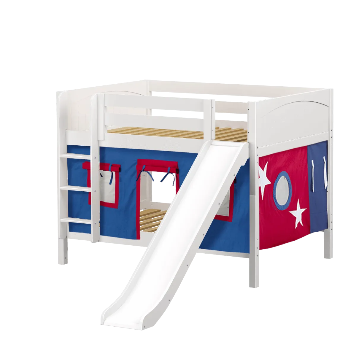 Maxtrix Full Low Bunk Bed with Straight Ladder, Curtain   Slide